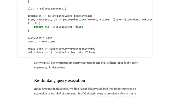Writing a SQL database from scratch in Go: 2. binary expressions and WHERE filters