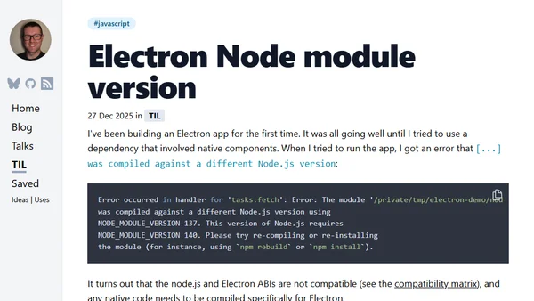 Electron Node module version