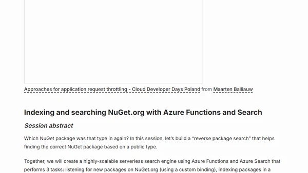 Talk - Approaches for application request throttling and Indexing and searching NuGet.org with Azure Functions and Search - Cloud Developer Days - Poland - Krakow