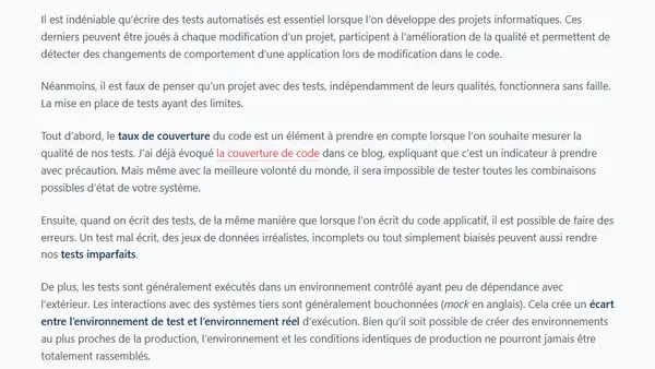 Les tests automatisés à eux seuls ne garantissent pas le bon fonctionnement de vos applications