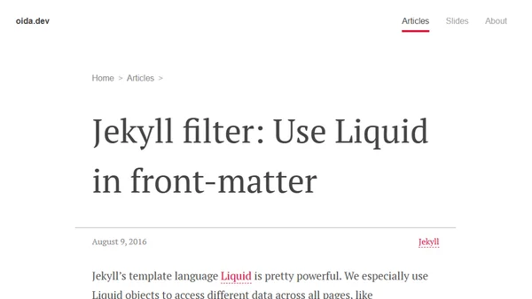 Jekyll filter: Use Liquid in front-matter