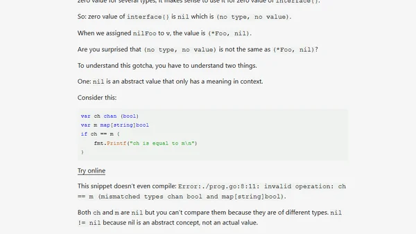 Explaining nil interface{} gotcha in Go