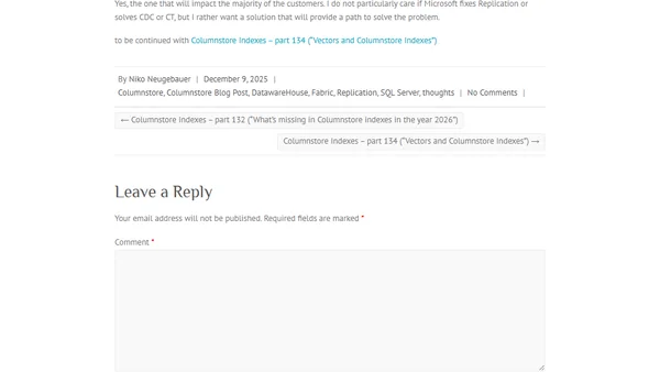 Columnstore Indexes – part 133 (“Data Replication features and Columnstore”)