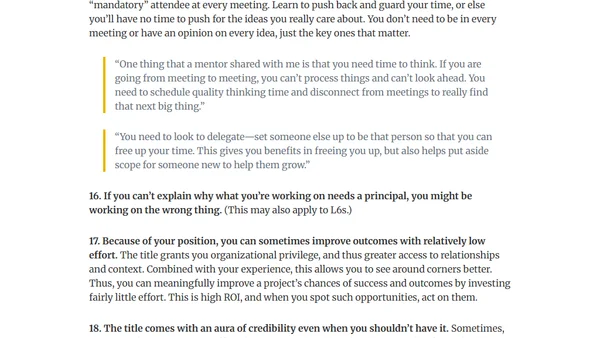 Advice for New Principal Tech ICs (i.e., Notes to Myself)