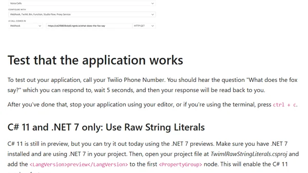 Use Raw String Literals to generate TwiML in C# 11