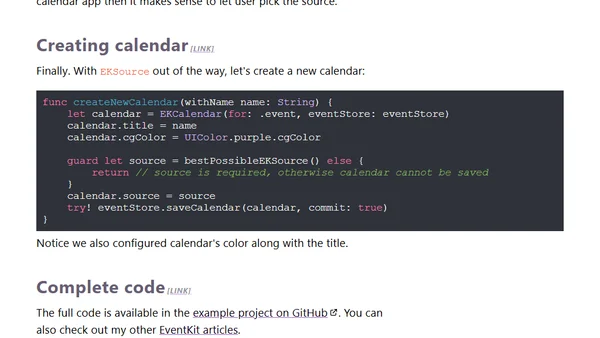 How to create new calendar using EventKit in Swift