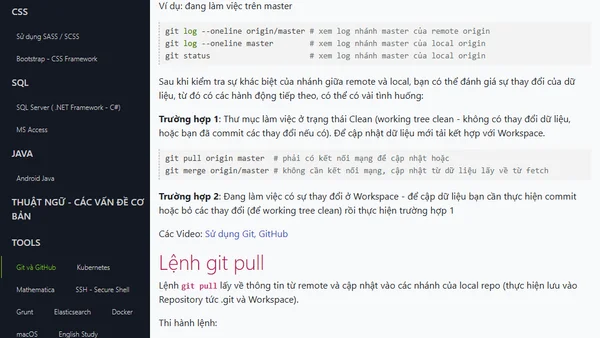 Lệnh git fetch git pull cập nhật dữ liệu từ remote