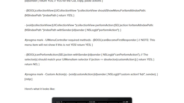 UICollectionView Custom Actions and UIMenuController