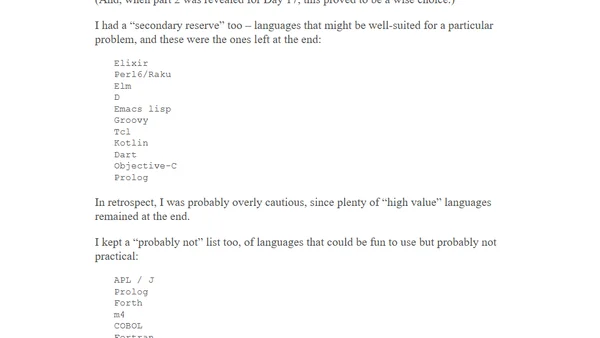 26 programming languages in 25 days, Part 1: Strategy, tactics and logistics
