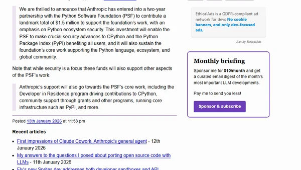 Anthropic invests $1.5 million in the Python Software Foundation and open source security