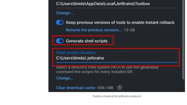 Enable shell scripts for the JetBrains Toolbox App