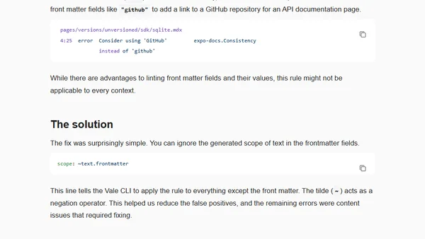 Fine-tuning front matter scope in Vale CLI