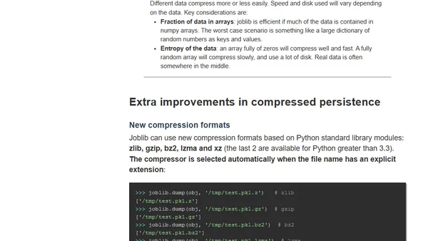 Better Python compressed persistence in joblib