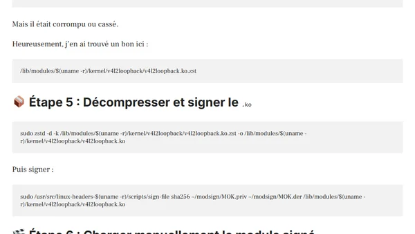 Faire tourner une caméra virtuelle (v4l2loopback) avec Secure Boot activé (Ubuntu / Debian)