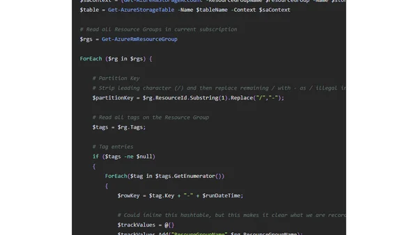Read Tags from Azure Resource Groups and track using Table Storage