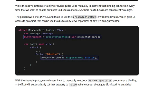 Dismissing a SwiftUI modal or detail view