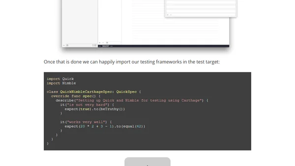 How to add testing dependencies using Carthage, with Swift 2 and Xcode 7