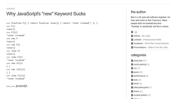 Why JavaScript's "new" Keyword Sucks