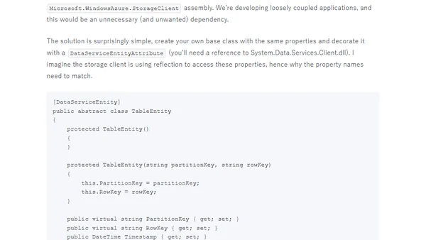 Removing the TableServiceEntity dependency
