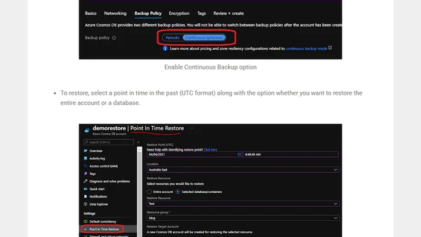 Azure Cosmos DB Continuous backup with point in time restore