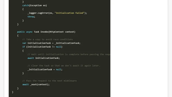 Asynchronous initialization in ASP.NET Core with custom middleware