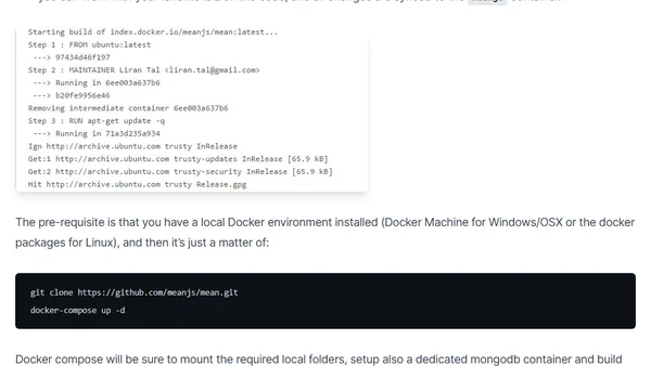 Docker setup for MEAN.JS JavaScript Development