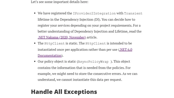 Resilience APIs to Transient Faults using Polly