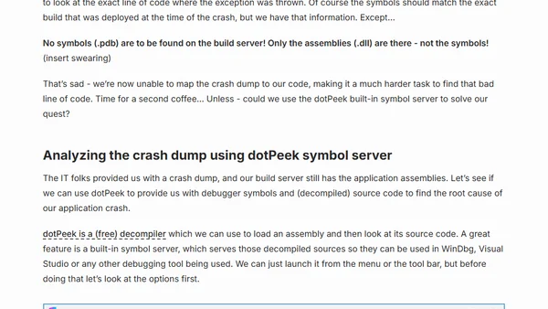 Using dotPeek to figure out why IIS crashed