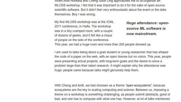 MLOSS 2015: wising up to building open-source machine learning