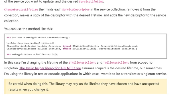 Change the ServiceLifetime after the service has been added to the .NET ServiceCollection