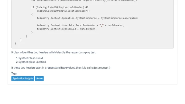 How to detect a request is an Application Insights ping test
