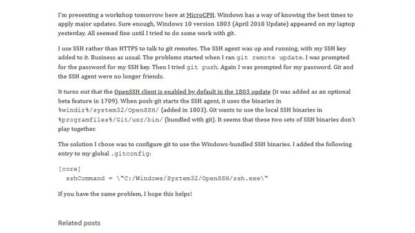 Windows 10 version 1803 broke my git SSH