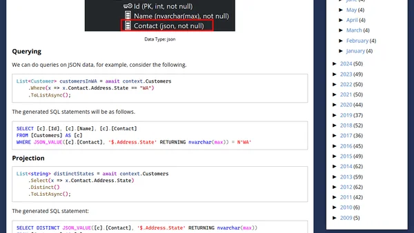 EF Core 10.0: Support for JSON Data Type in Microsoft SQL Server