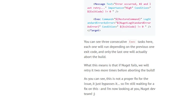 Error: Nuget.exe exited with code -1073741819