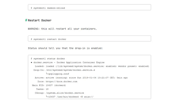 How to configure gcplogs (Google Cloud Logging) for Docker