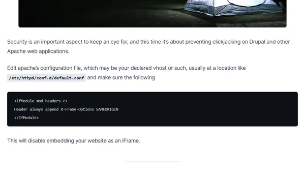Prevent clickjacking on Drupal and other Apache web applications