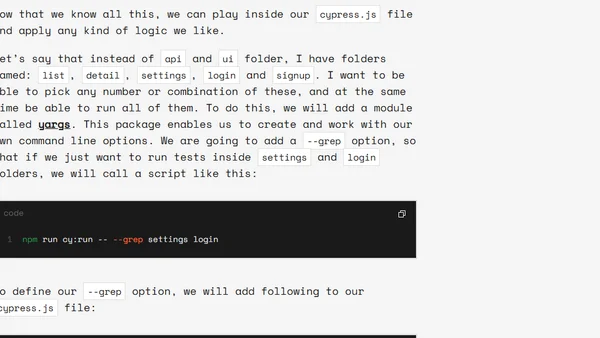 Test grepping in Cypress using Module API