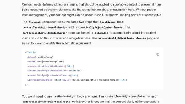 Content insets with FlatList in React Native