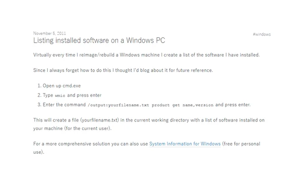 Listing installed software on a Windows PC