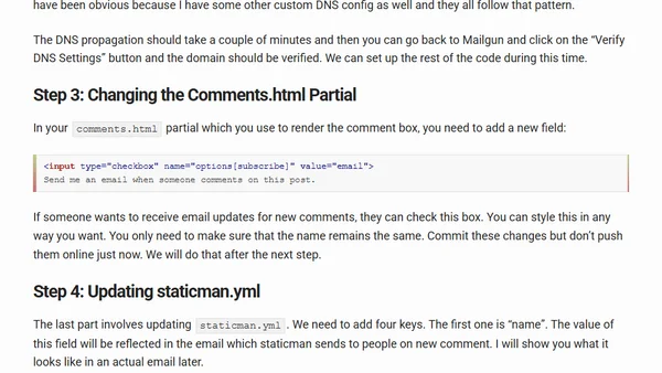 Staticman Comment Notifications Setup Using Mailgun