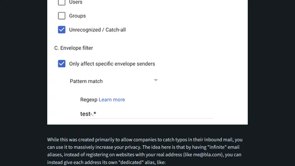 Reducing email spam with a domain and catch-all aliases