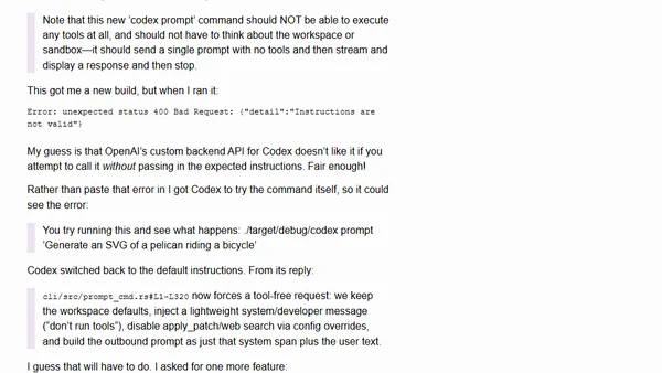 Reverse engineering Codex CLI to get GPT-5-Codex-Mini to draw me a pelican