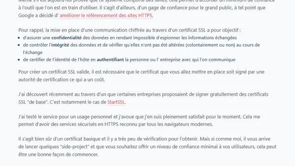 Un certificat SSL gratuit pour vos applications Web