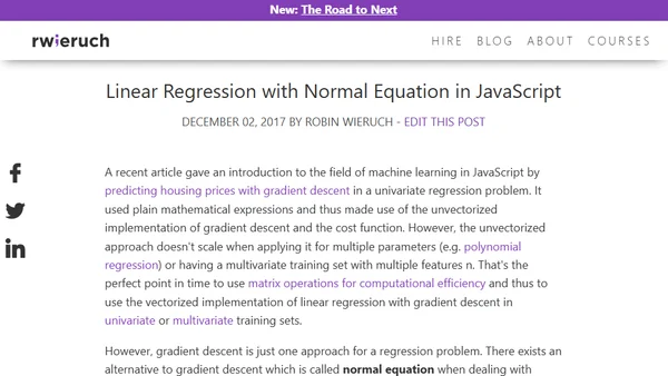 Linear Regression with Normal Equation in JavaScript