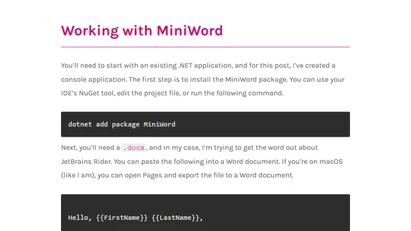 MiniWord - Microsoft Office Word Templating