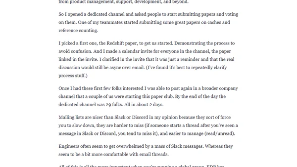 A paper reading club at work; databases and distributed systems research