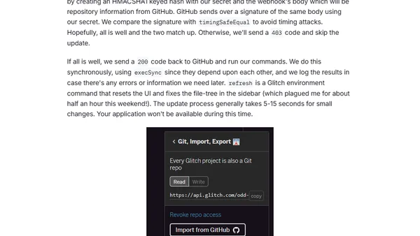 Continuous Deployment to Glitch via GitHub Webhooks