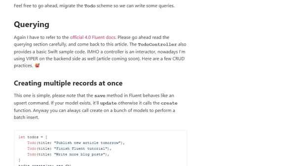 Get started with the Fluent ORM framework in Vapor 4