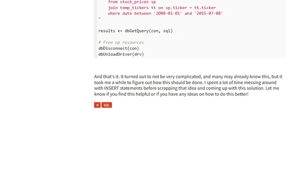 How to write an R Data Frame to an SQL Table