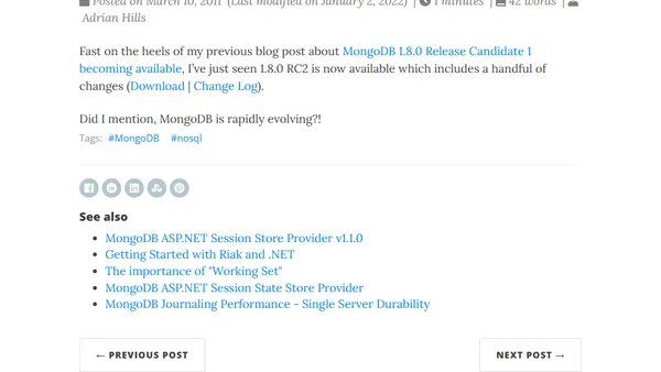 MongoDB 1.8.0 Release Candidate 2 Available